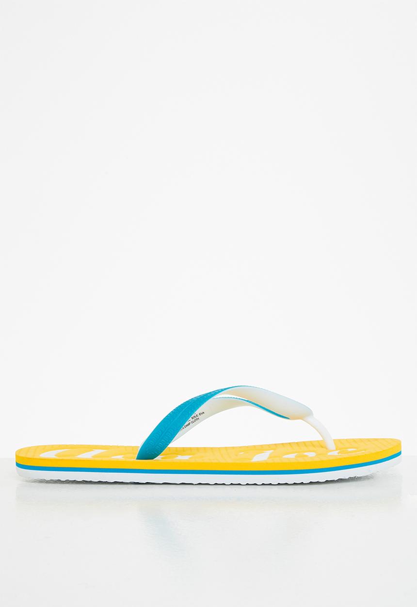 Aca Joe - Mens aca joe printed slip slops - yellow & blue