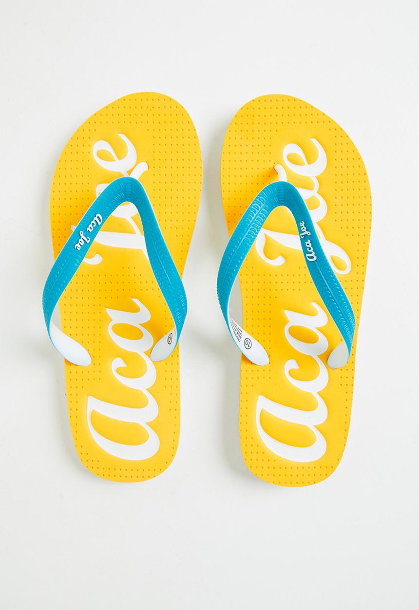 Aca Joe - Mens aca joe printed slip slops - yellow & blue