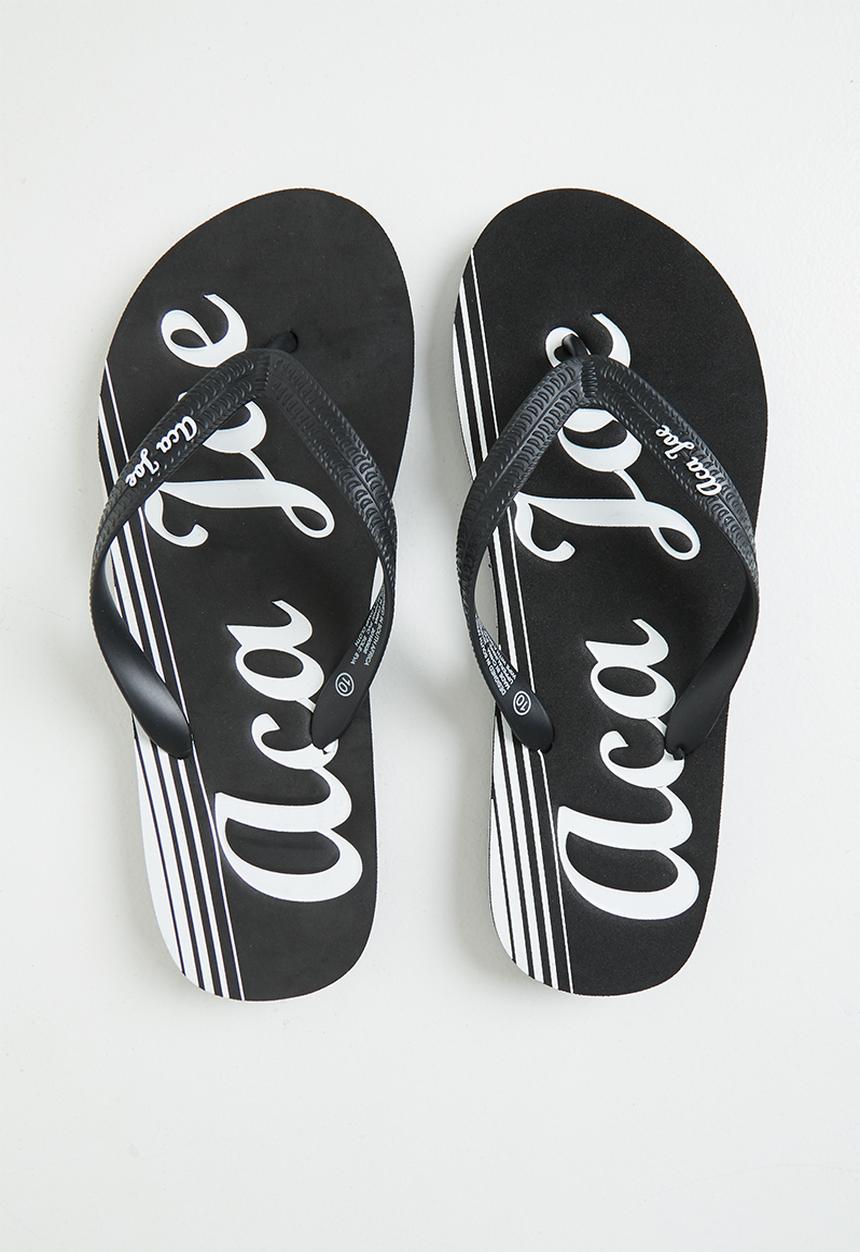 Aca Joe - Mens aca joe printed slip slops - black & white