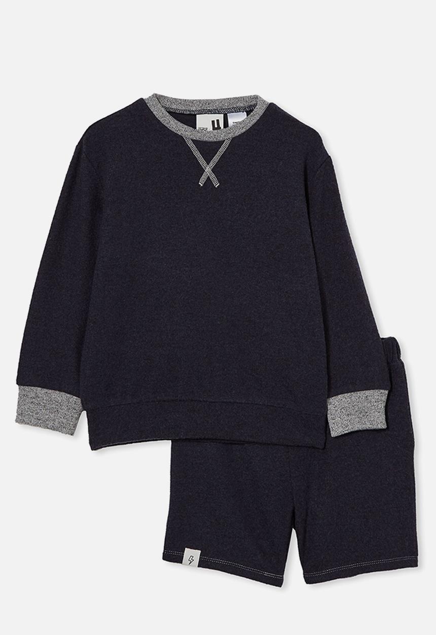 Cotton On - Liam long sleeve shortie pyjama set - navy
