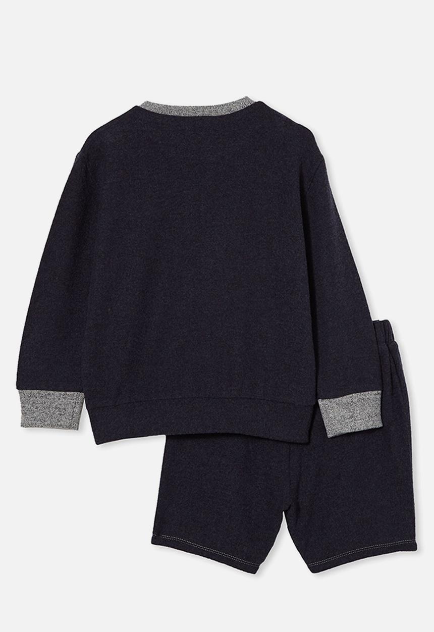 Cotton On - Liam long sleeve shortie pyjama set - navy