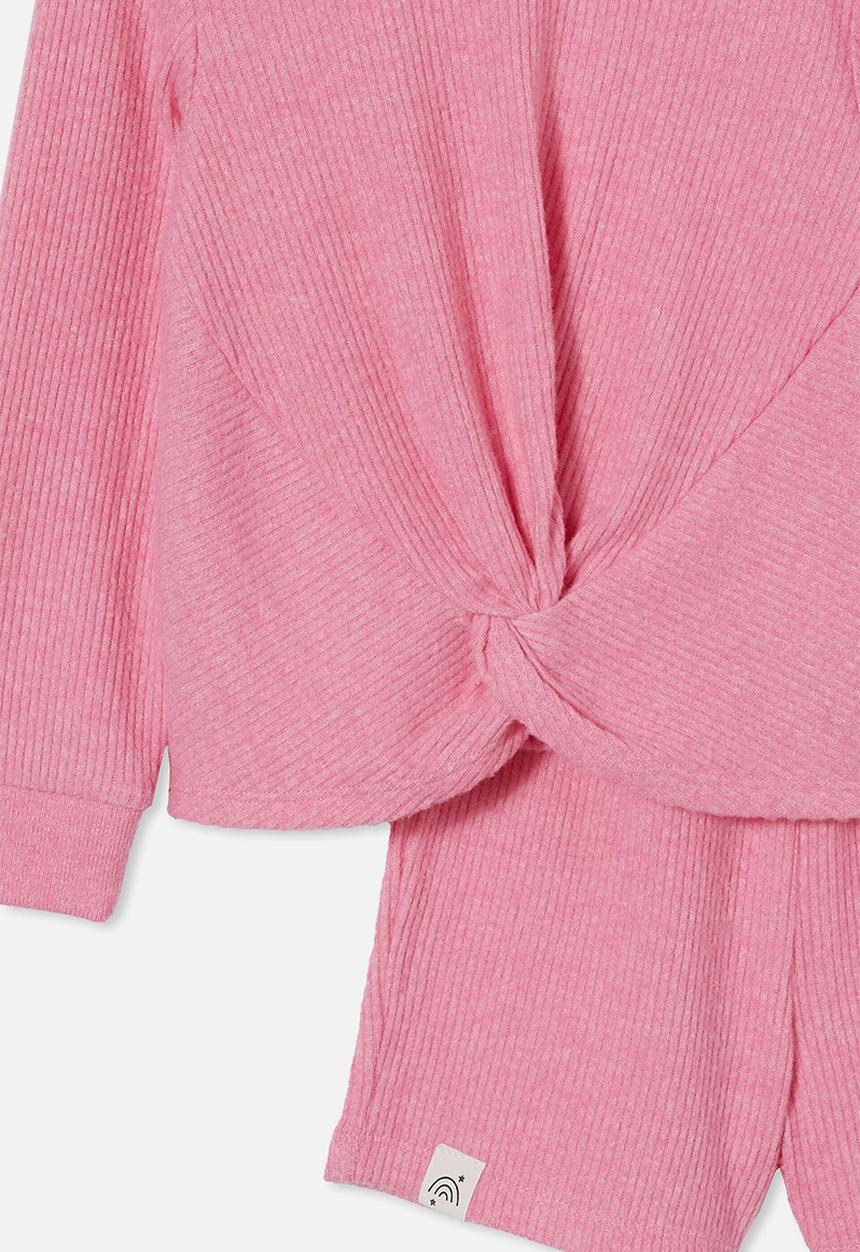 Cotton On - Abbie knotted front long sleeve pyjama set - pink