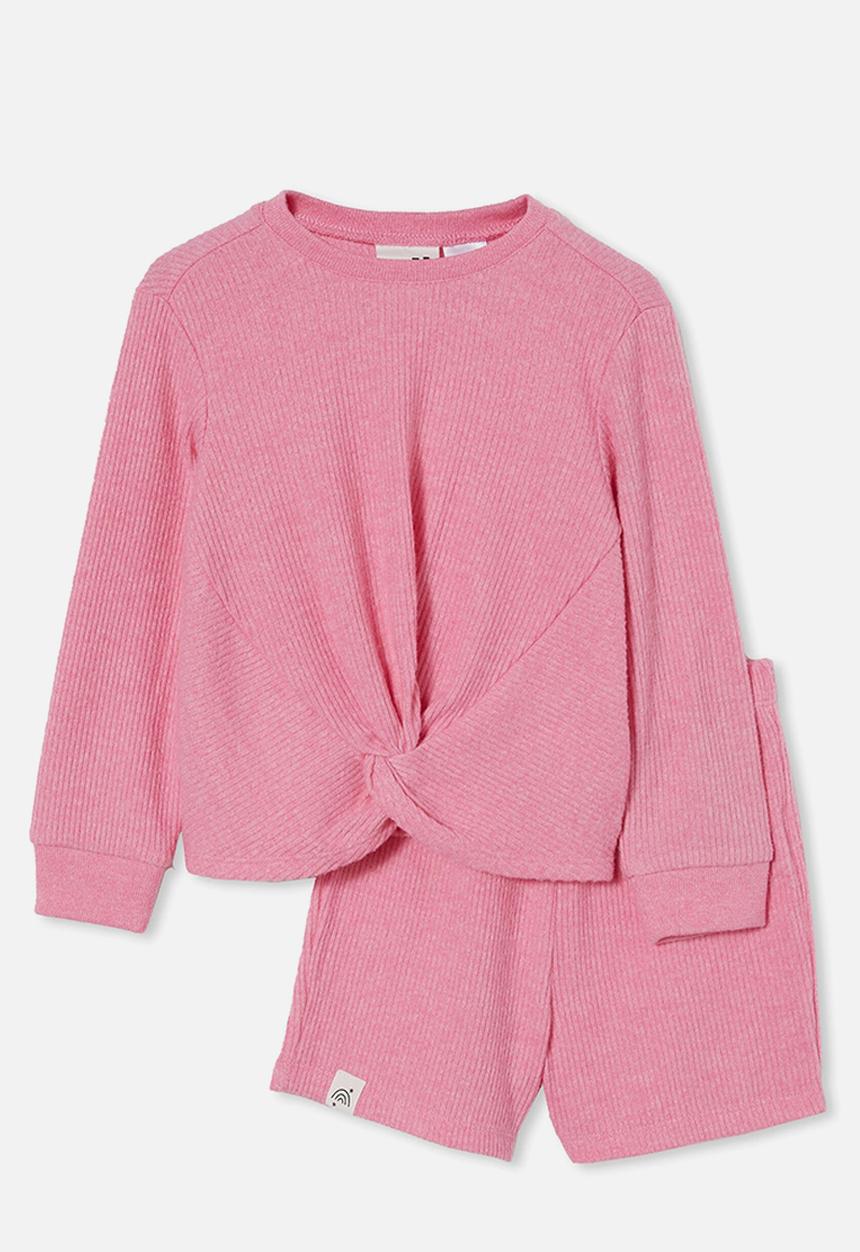 Cotton On - Abbie knotted front long sleeve pyjama set - pink