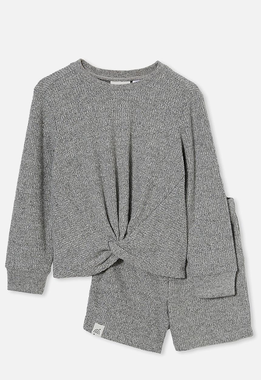 Cotton On - Abbie knotted front long sleeve pyjama set / loungewear - grey