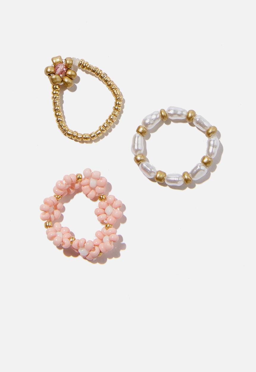 Cotton On - 3 Pack ring set - gold daisies