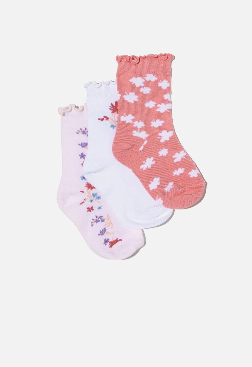 Cotton On - Kids 3 pack crew socks - pink & white 