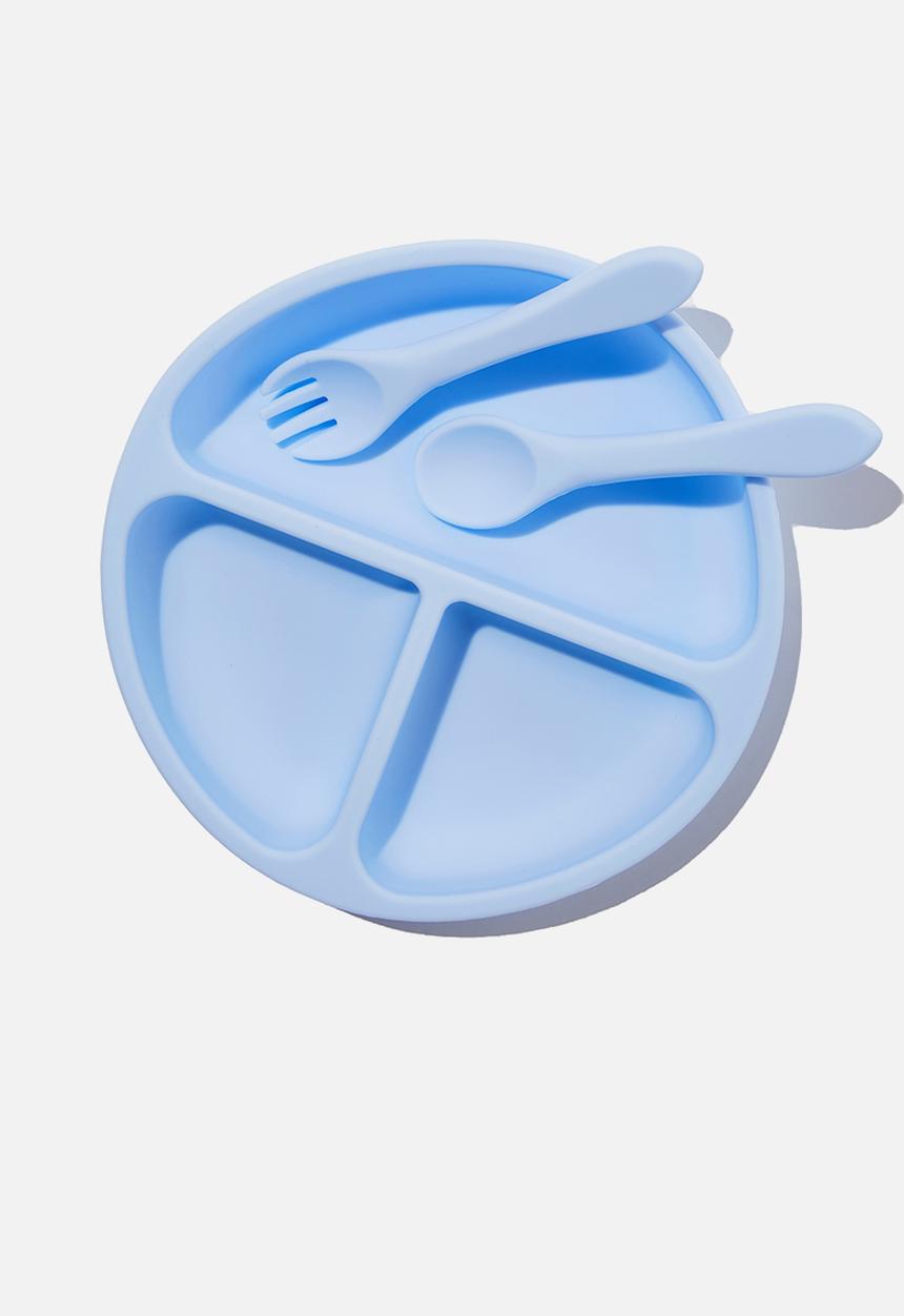 Cotton On - Silicone plate & cutlery set - blue