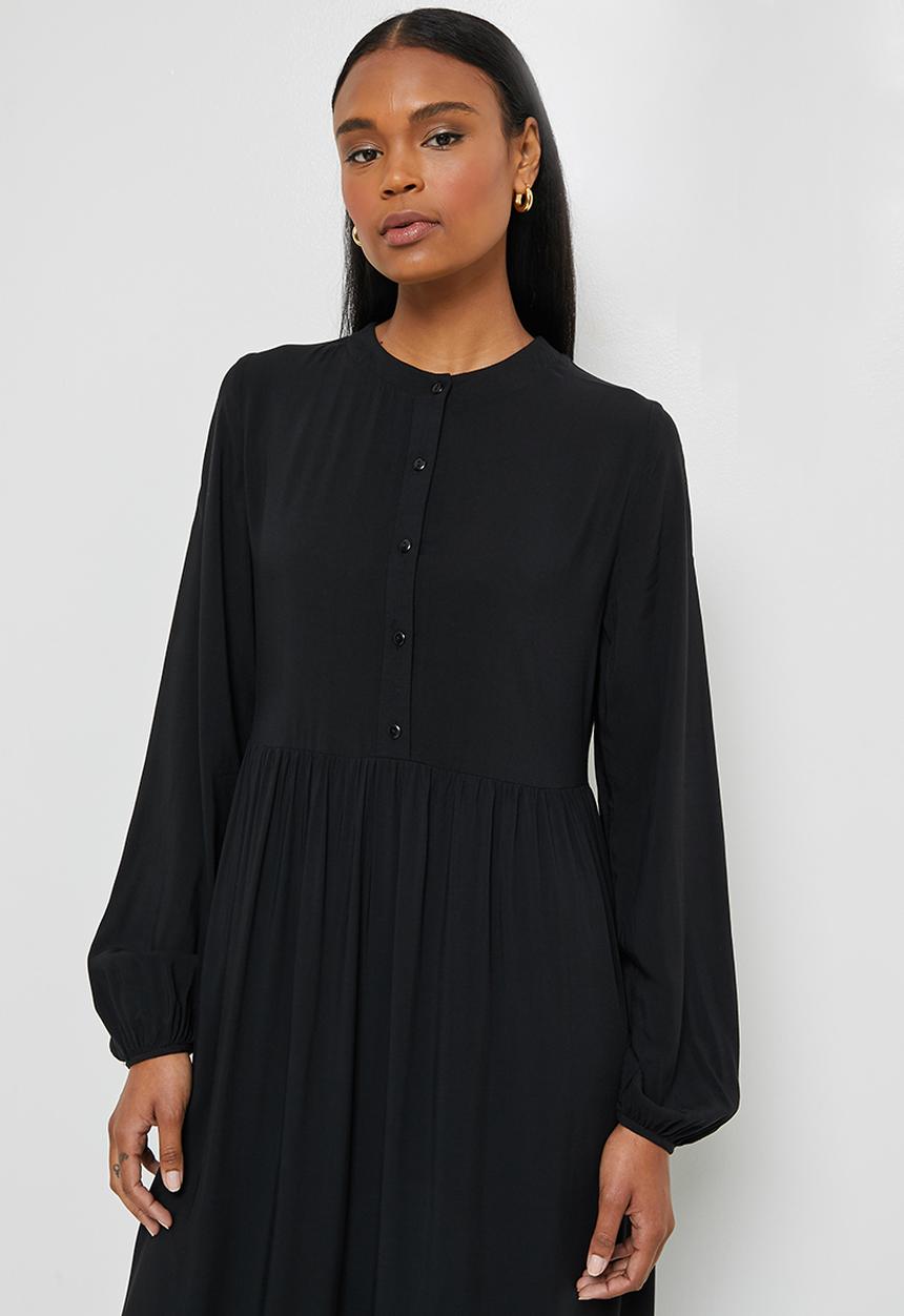 edit - Mandarin collar tiered maxi - black