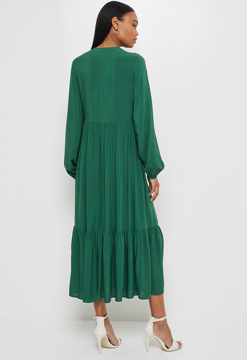 edit - Mandarin collar tiered maxi - botanical green