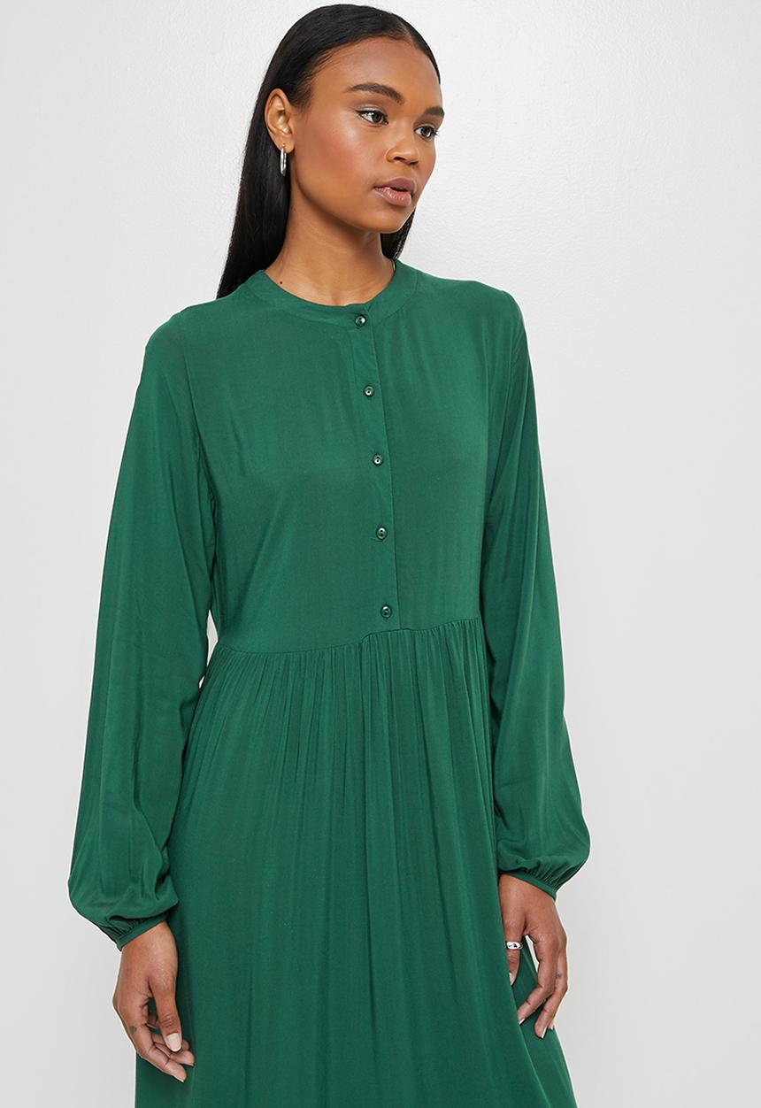 edit - Mandarin collar tiered maxi - botanical green