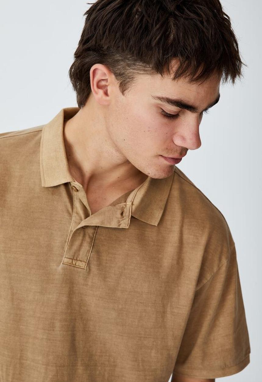 Cotton On - Oversized washed polo - burnt almond
