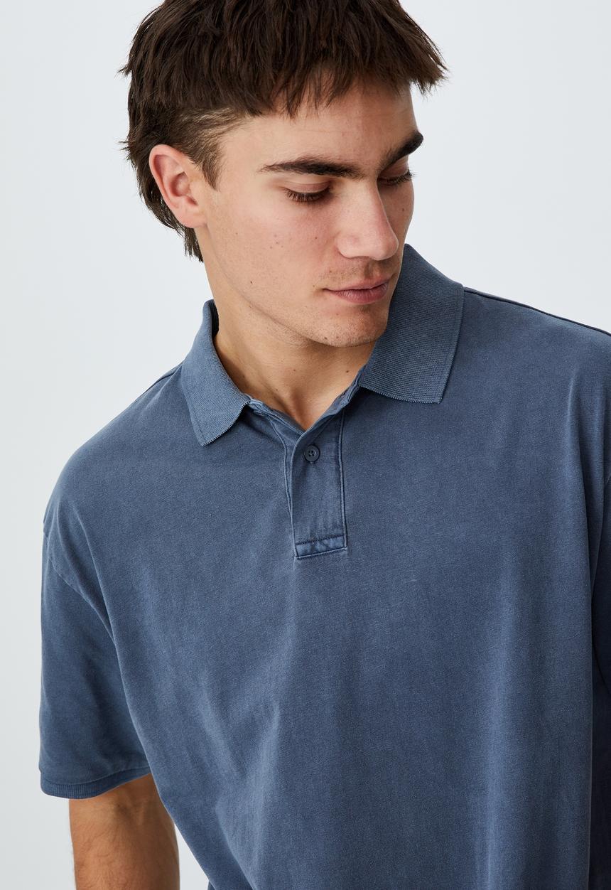 Cotton On - Oversized washed polo - dusty denim
