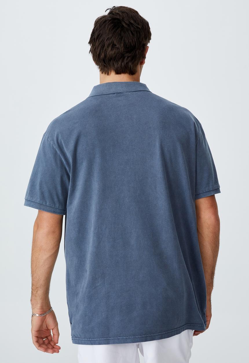 Cotton On - Oversized washed polo - dusty denim