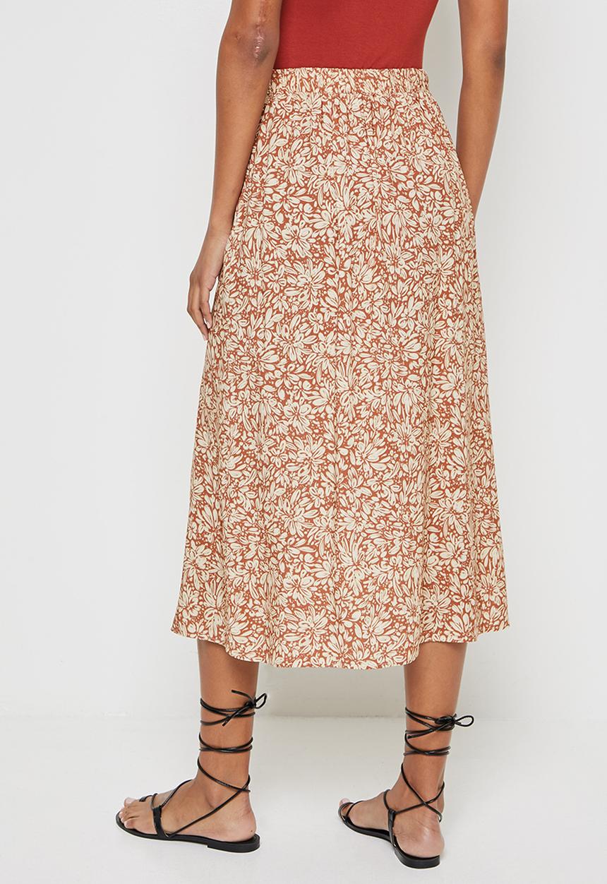 edit - Pull on slit midi skirt - rust floral