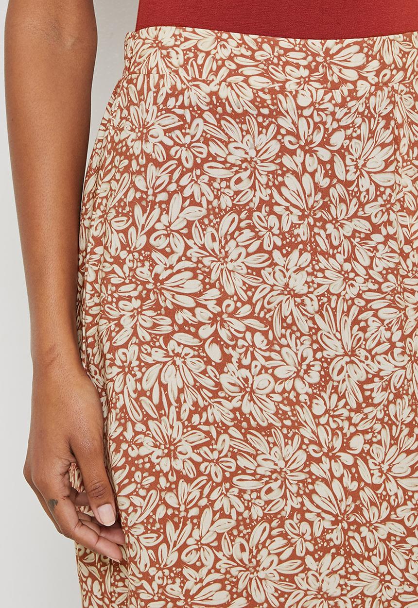 edit - Pull on slit midi skirt - rust floral