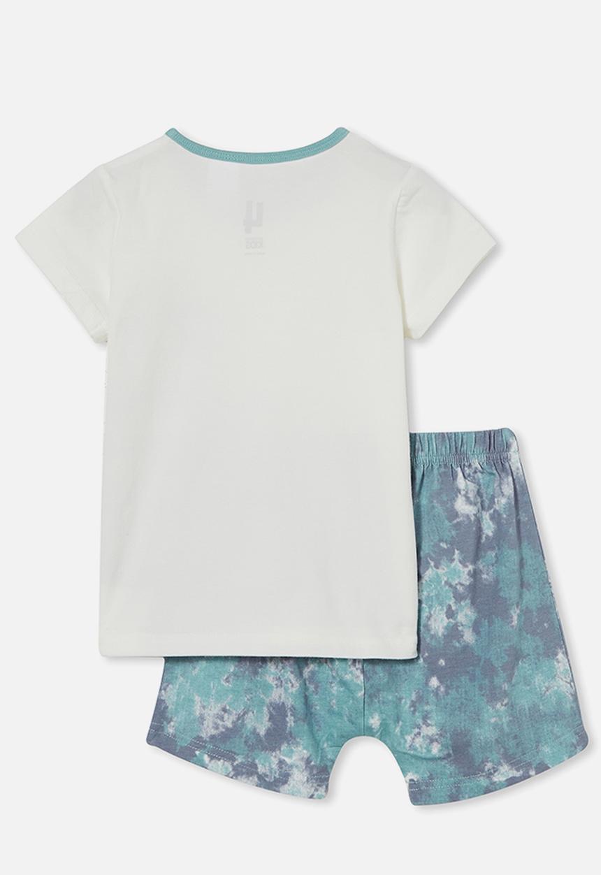 Cotton On - Hudson short sleeve pyjama set - neutral & blue 
