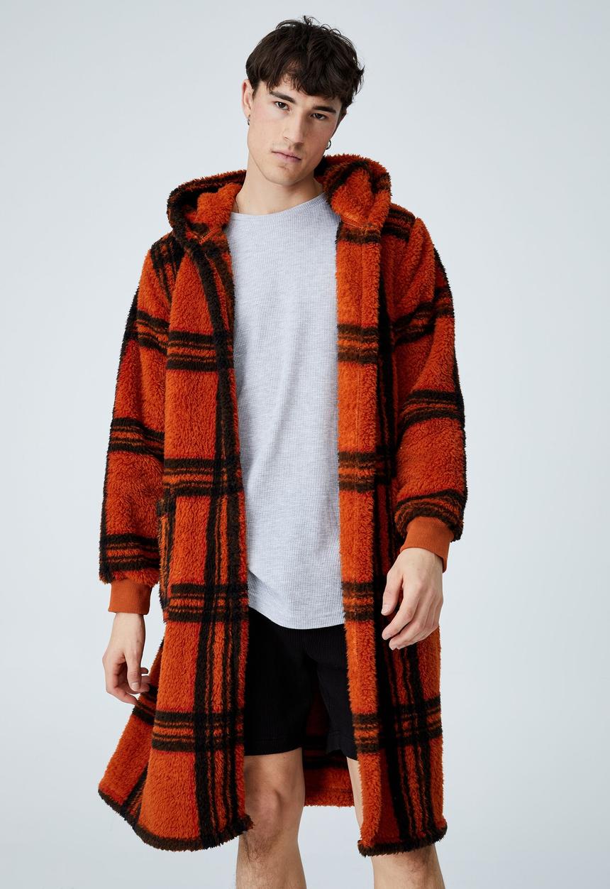 Cotton On - Mens plush gown - orange check
