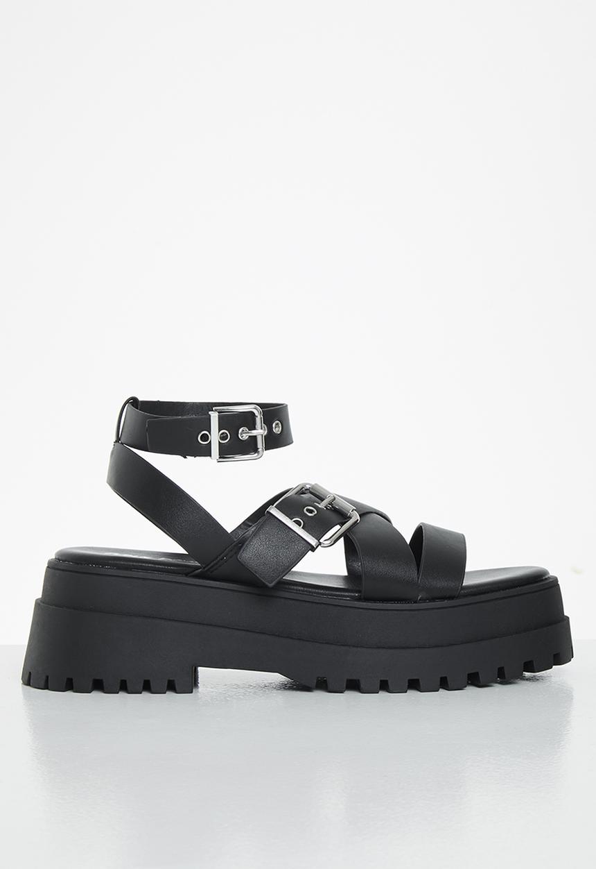 Public Desire - Follow pu chunky buckle slingback sandal - black