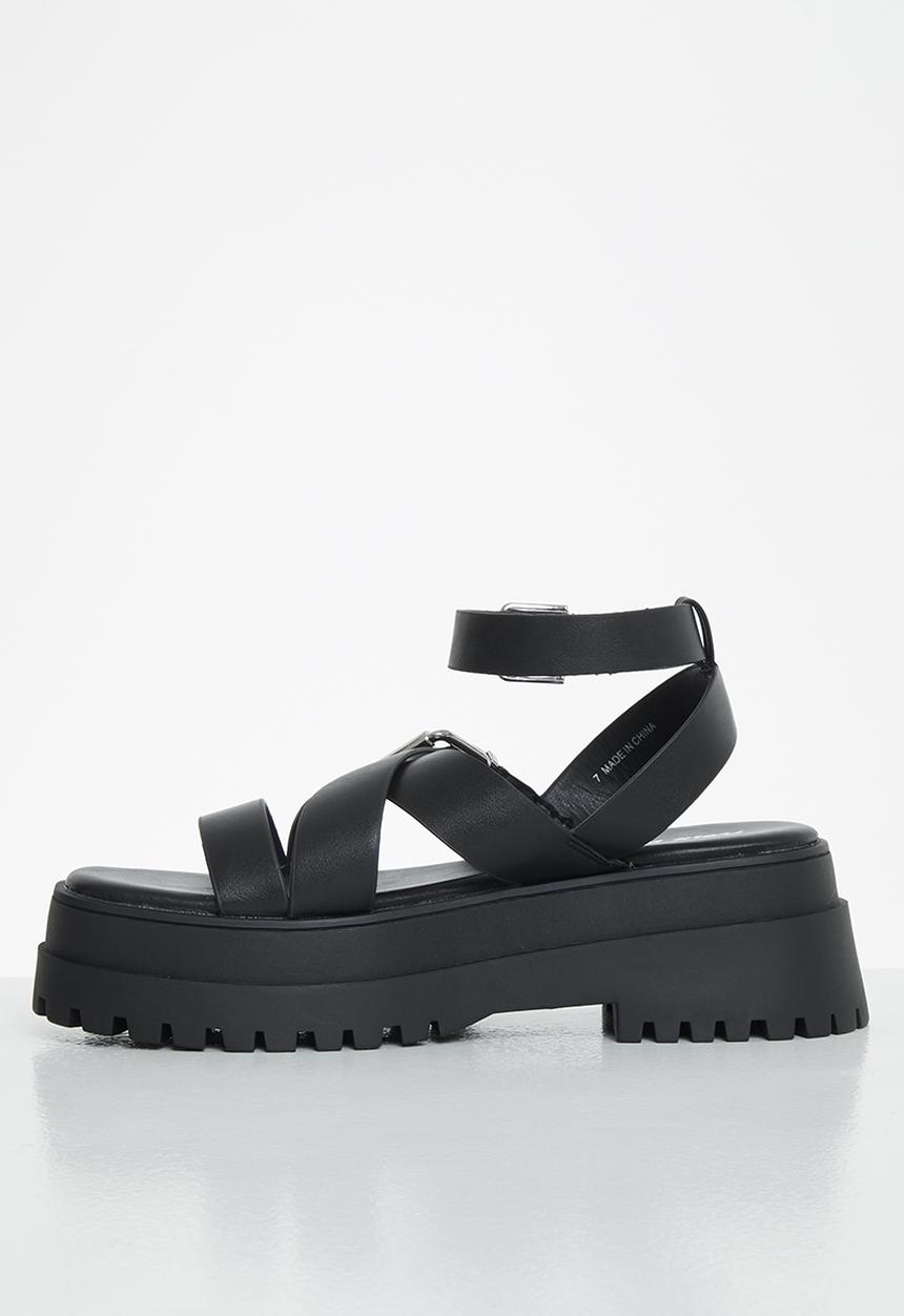 Public Desire - Follow pu chunky buckle slingback sandal - black