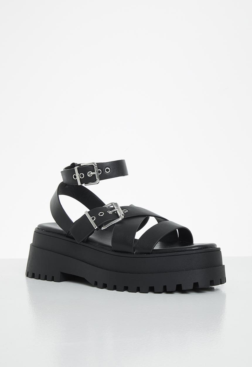 Public Desire - Follow pu chunky buckle slingback sandal - black