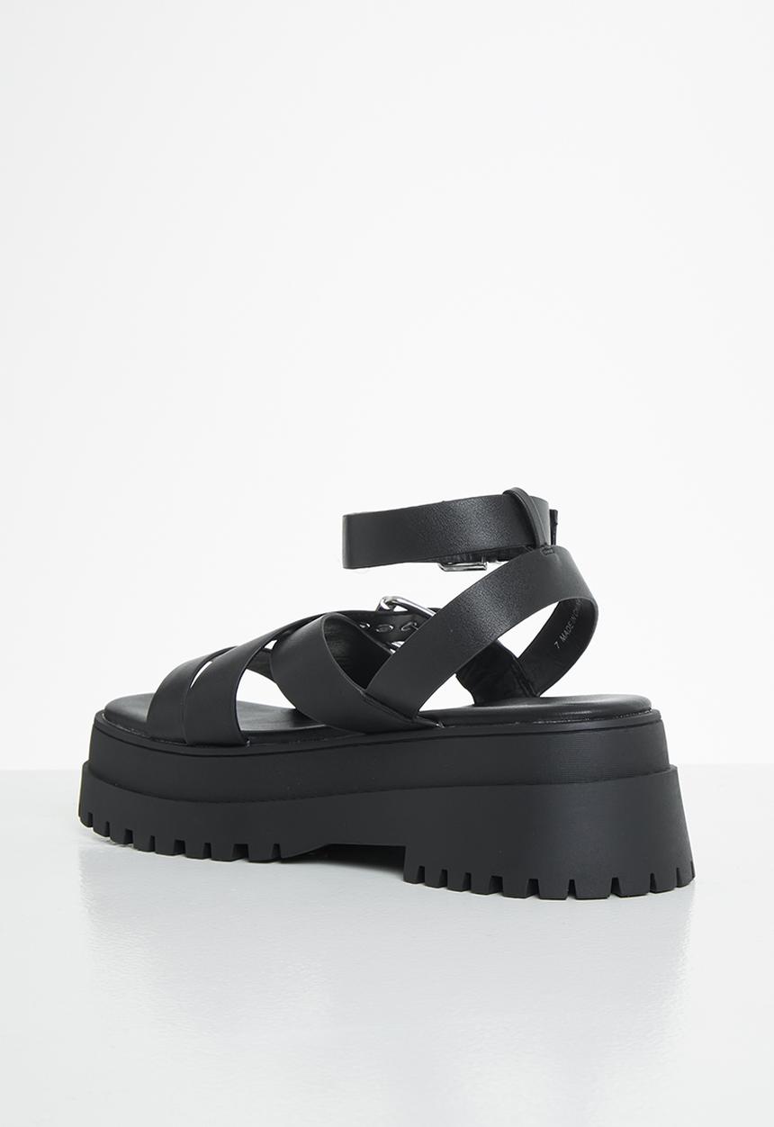 Public Desire - Follow pu chunky buckle slingback sandal - black