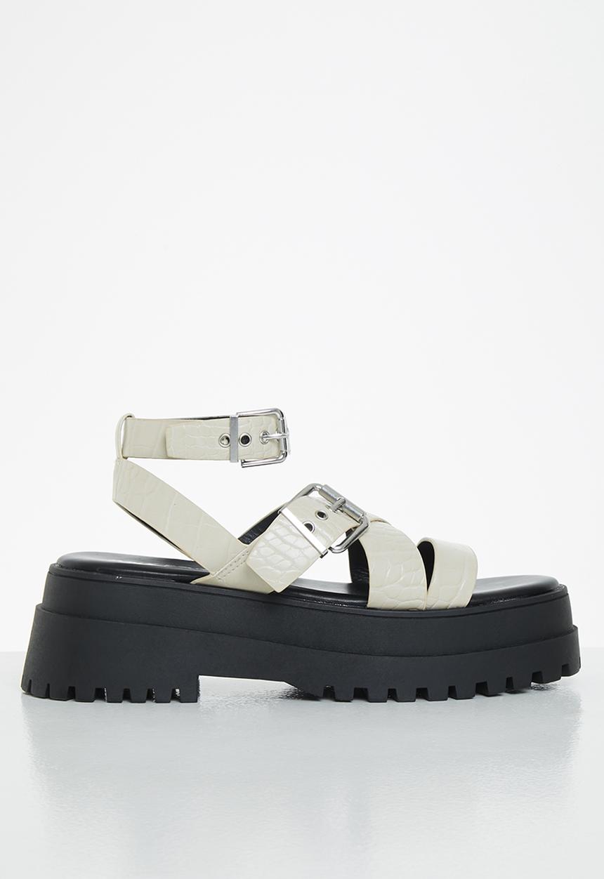 Public Desire - Follow pu chunky buckle slingback sandal - beige croc