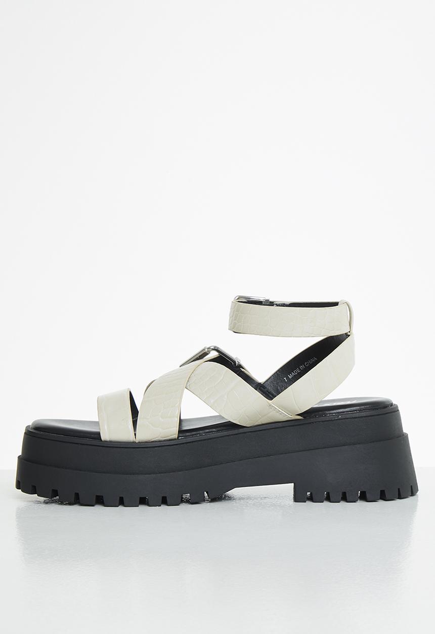 Public Desire - Follow pu chunky buckle slingback sandal - beige croc