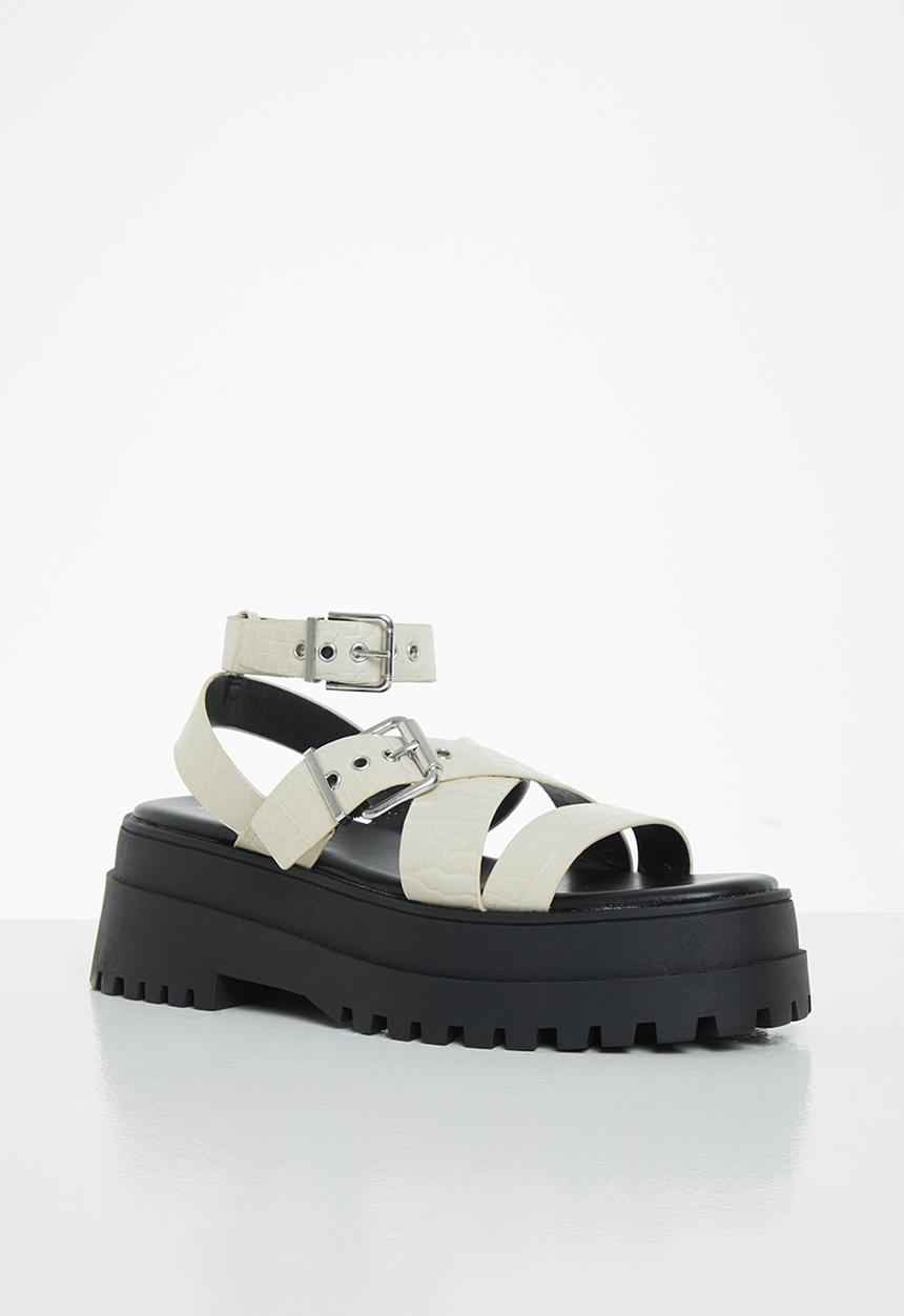 Public Desire - Follow pu chunky buckle slingback sandal - beige croc