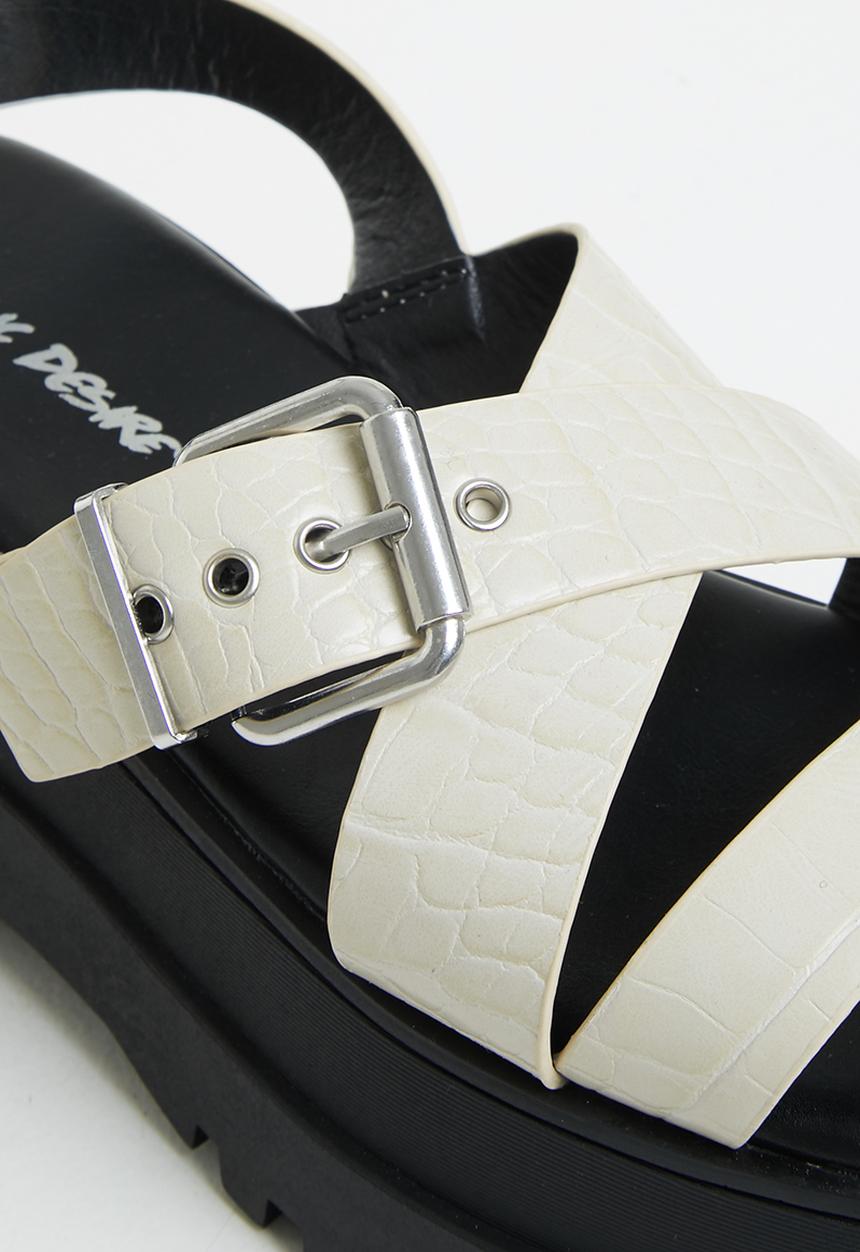 Public Desire - Follow pu chunky buckle slingback sandal - beige croc