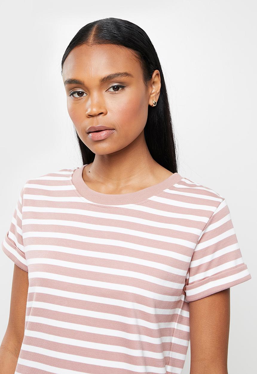 Jacqueline de Yong - Ivy life  short sleeve stripe dress - woodrose
