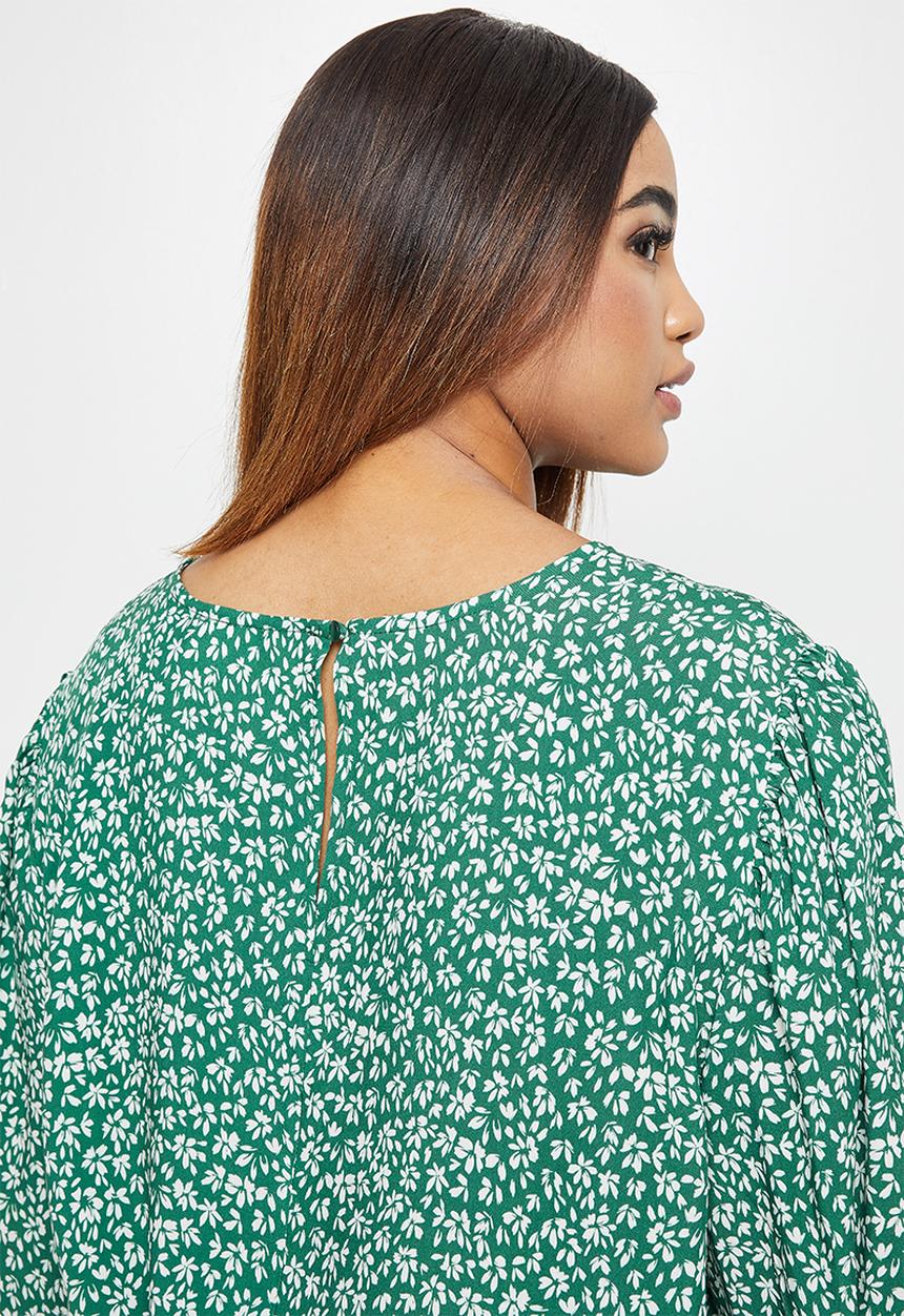 edit Plus - Mutton sleeve shell top - green & white 