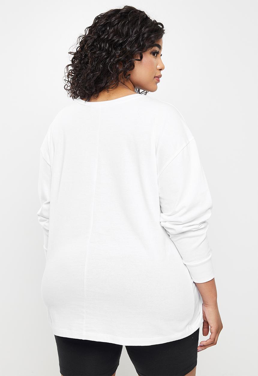 Blake - Long sleeve oversized tee w print - white