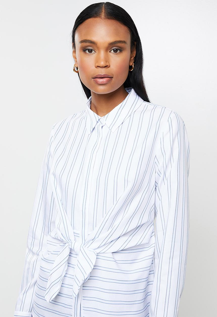 GUESS - Long sleeve keelin tie front shirt - multi 
