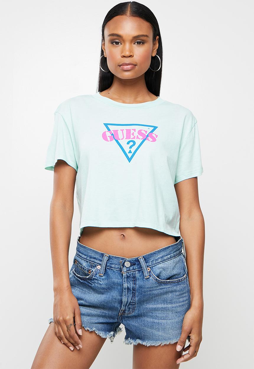 GUESS - Short sleeve triangle logo crop tee - mint
