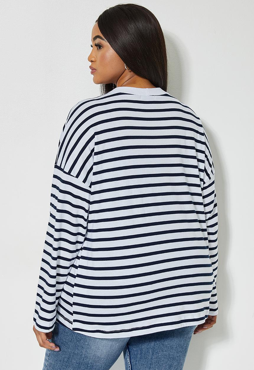 Superbalist - Easy fit striped tee - white & navy 