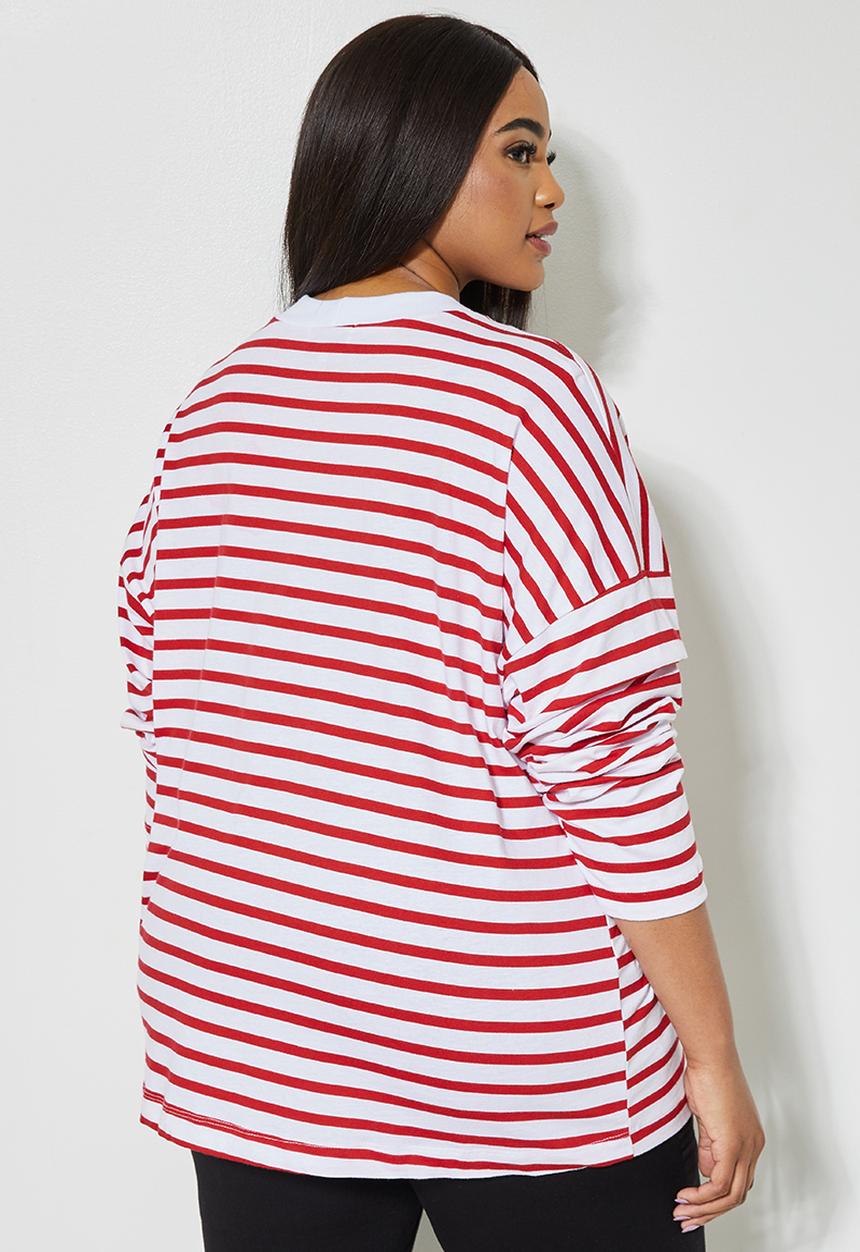 Superbalist - Easy fit striped tee - white & red