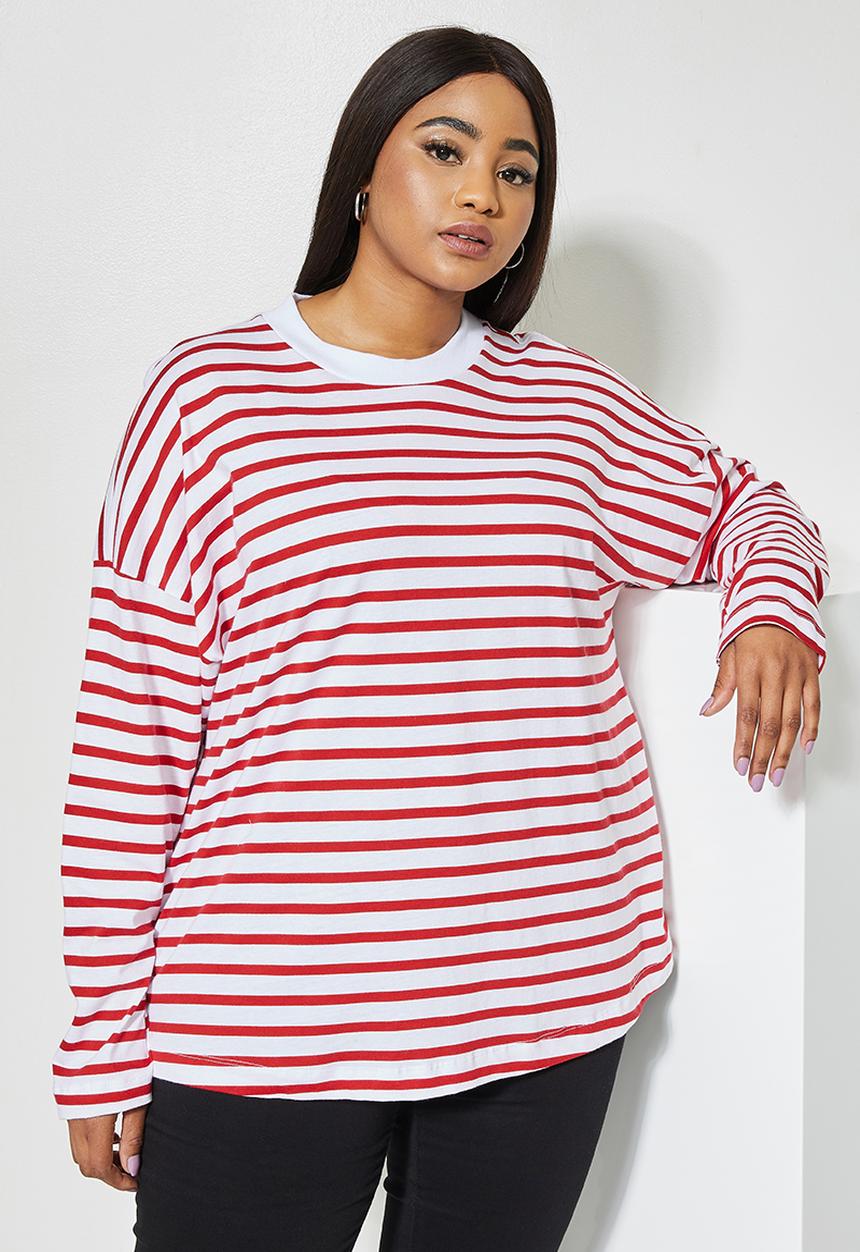 Superbalist - Easy fit striped tee - white & red