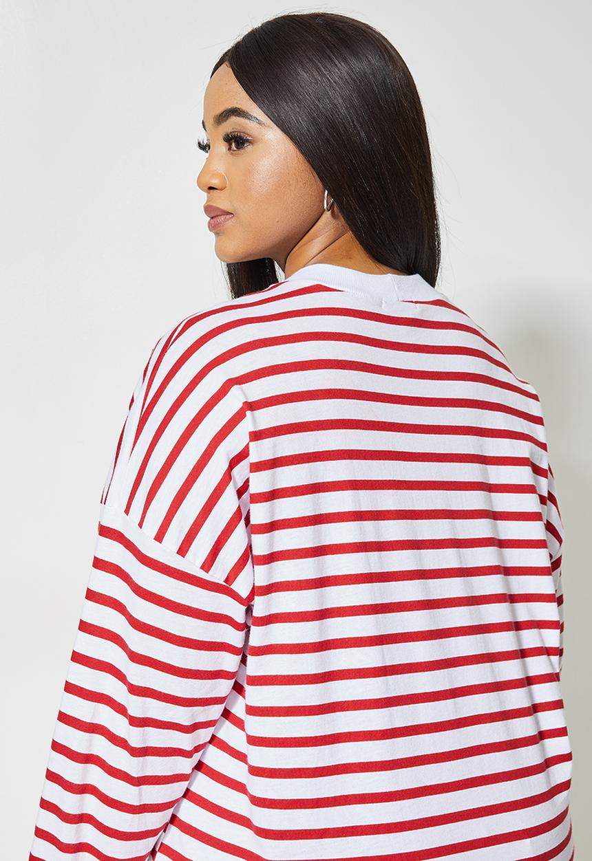 Superbalist - Easy fit striped tee - white & red