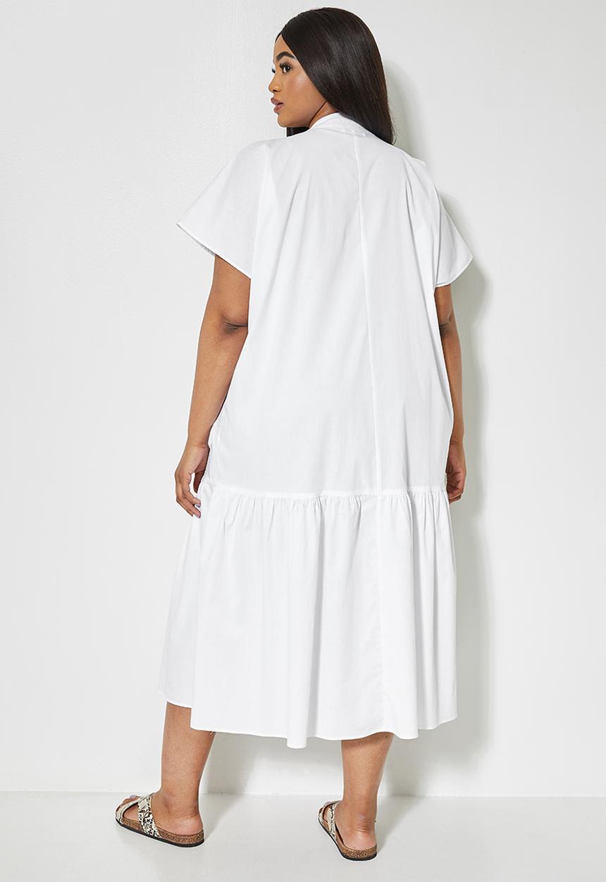 Superbalist - Mandarin collar tiered dress - white