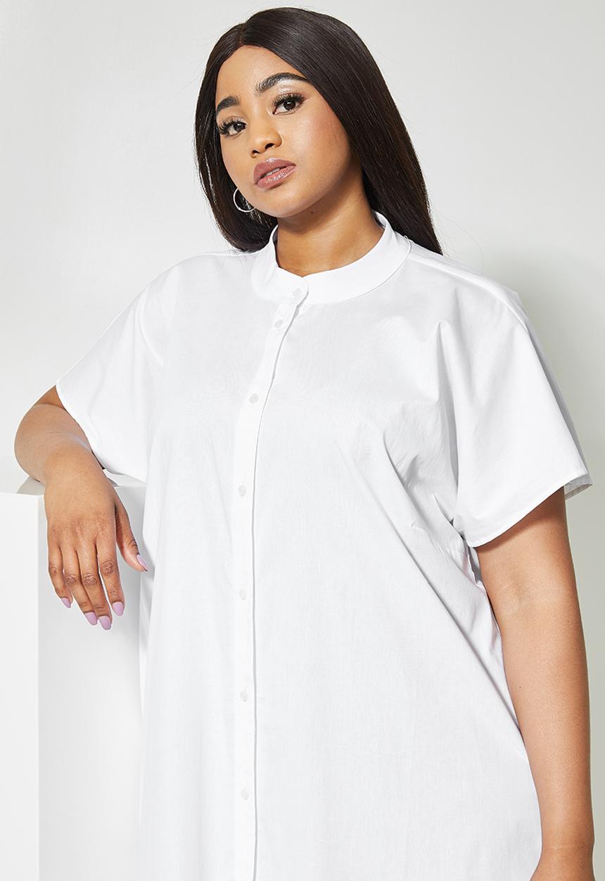 Superbalist - Mandarin collar tiered dress - white
