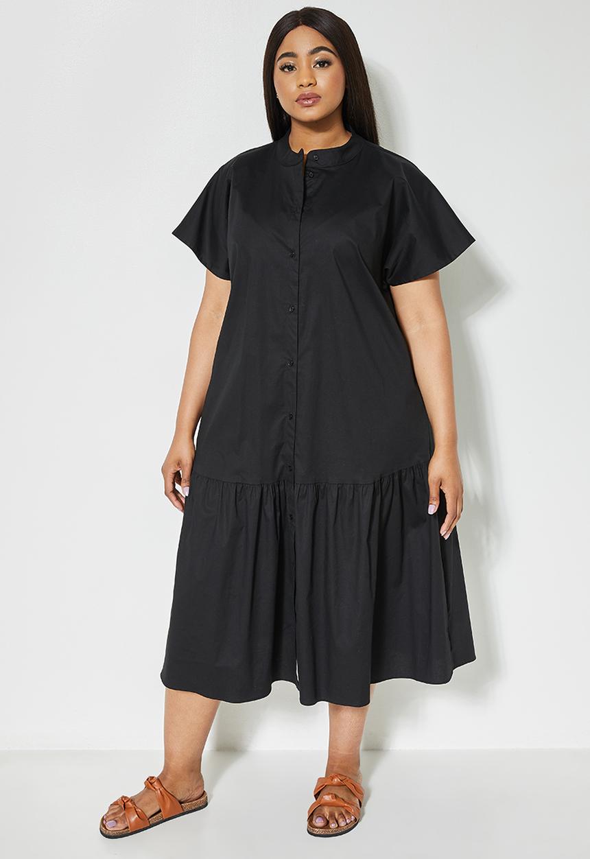 Superbalist - Mandarin collar tiered dress - black