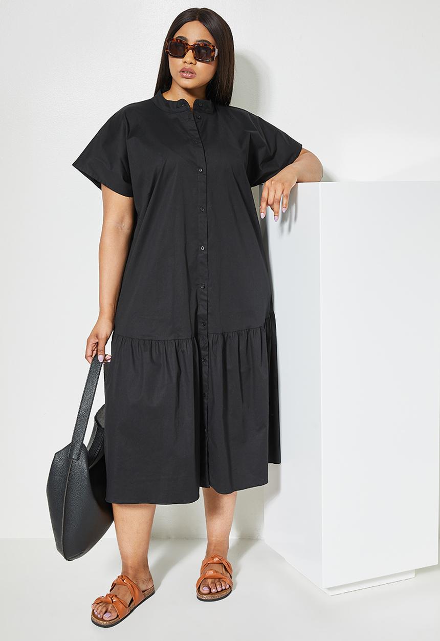 Superbalist - Mandarin collar tiered dress - black