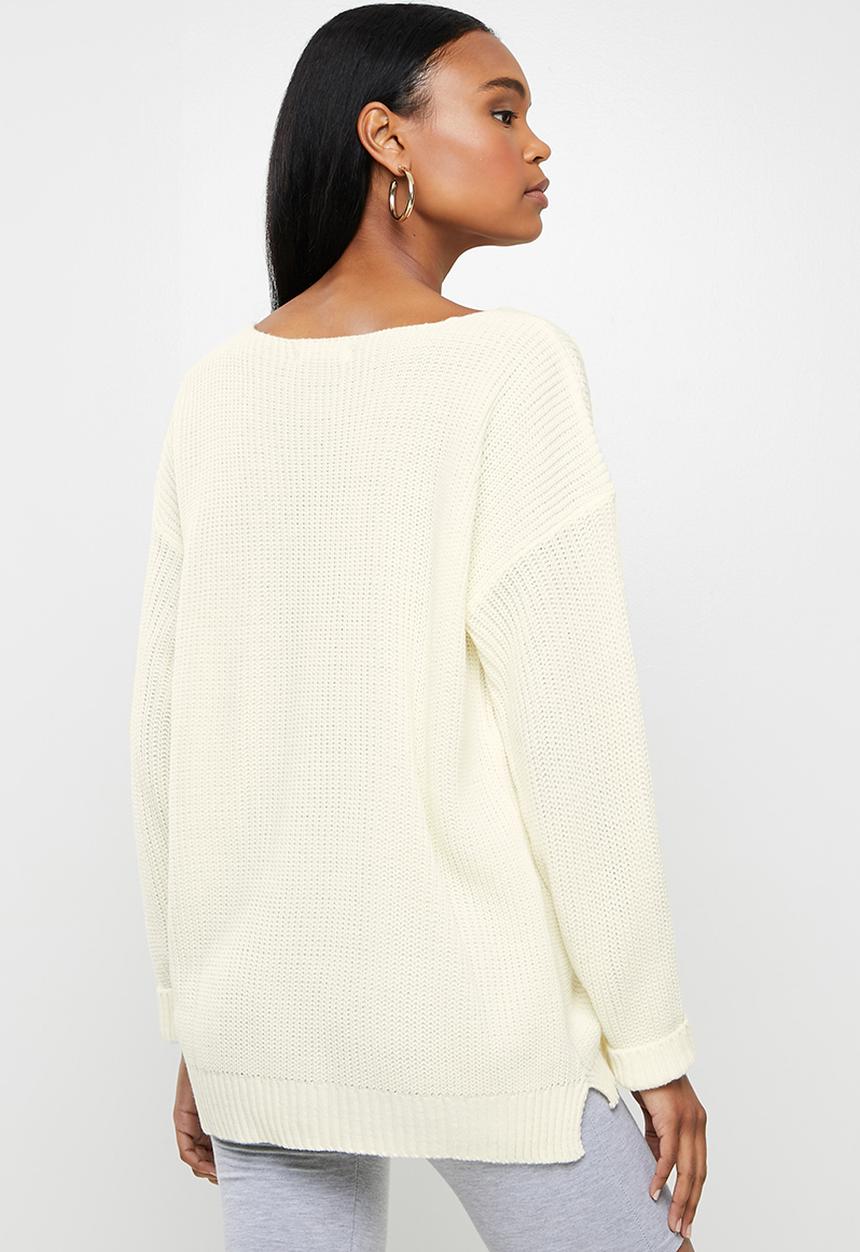 Glamorous - V-neck knitted jumper - ecru