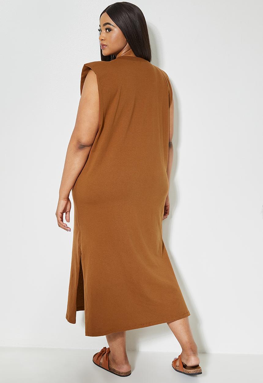 Superbalist - Shoulder pad column dress - brown