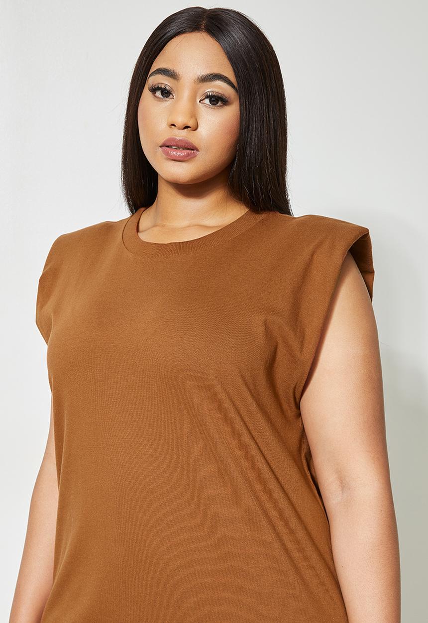 Superbalist - Shoulder pad column dress - brown
