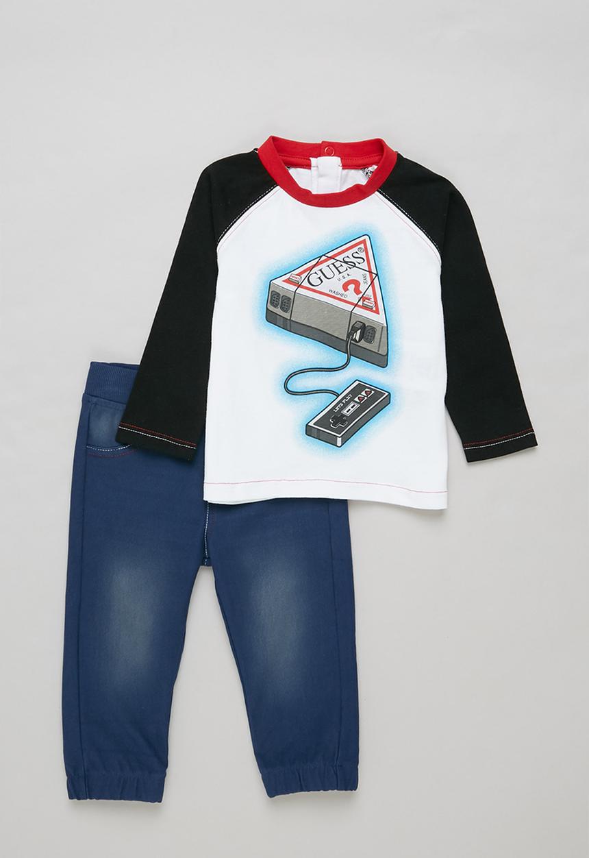 GUESS - Playstation long sleeve T-shirt & pants - white & blue