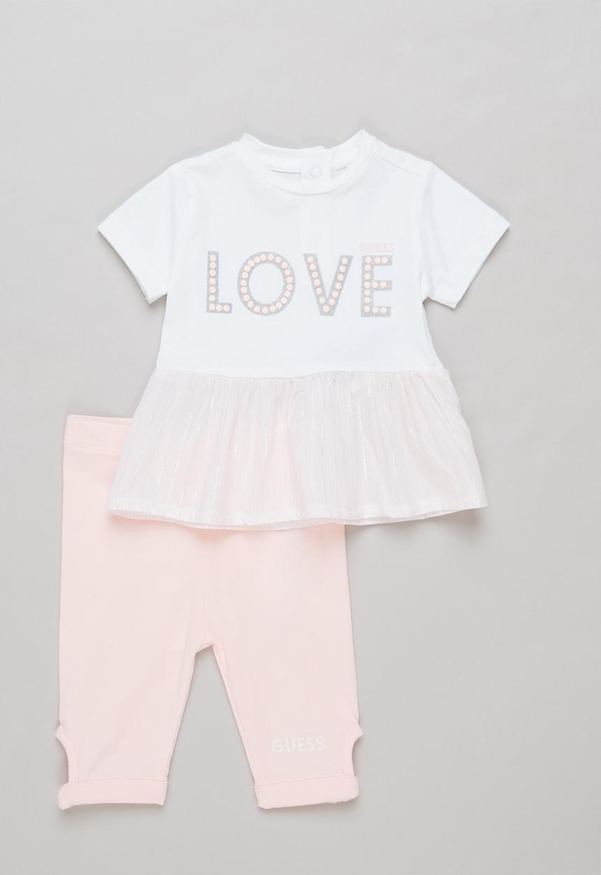 GUESS - Love T-shirt & leggings set - white & pink