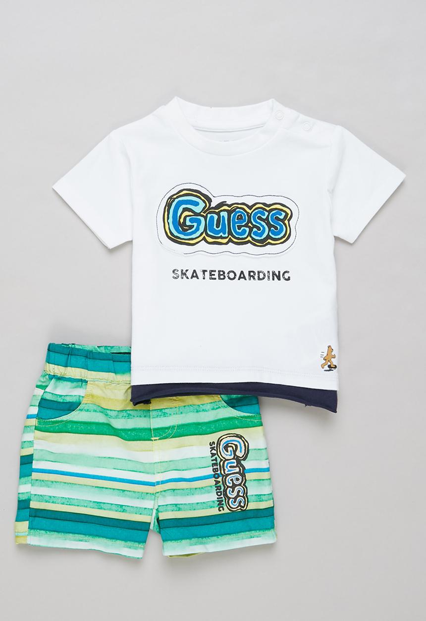GUESS - Short sleeve T-shirt & stripe shorts - white & green