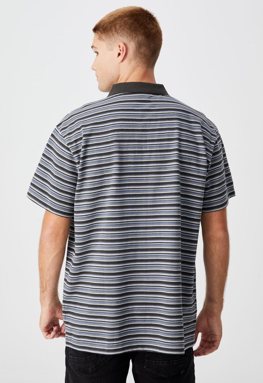 Cotton On - 70 s polo - navy mixed stripe