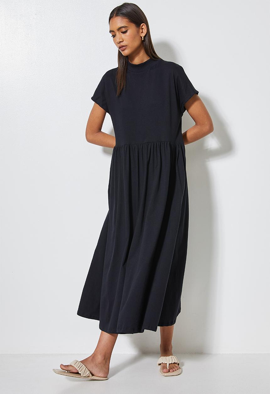 Superbalist - Funnel neck babydoll T shirt dress - black